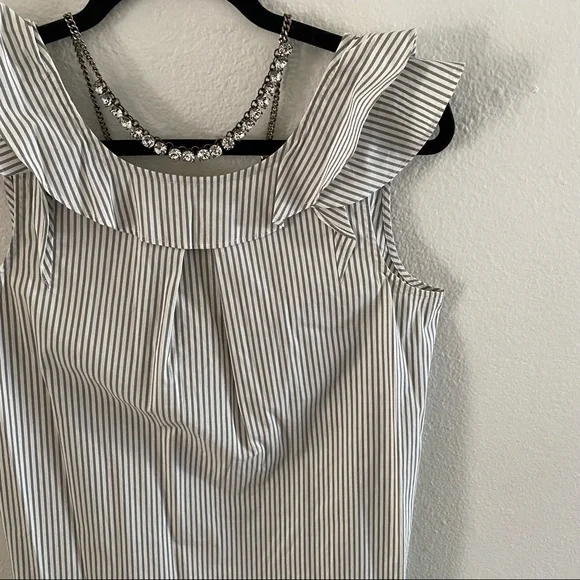J. CREW Ruffle Sleeve Shirt Blouse Gray White - Picture 2 of 4